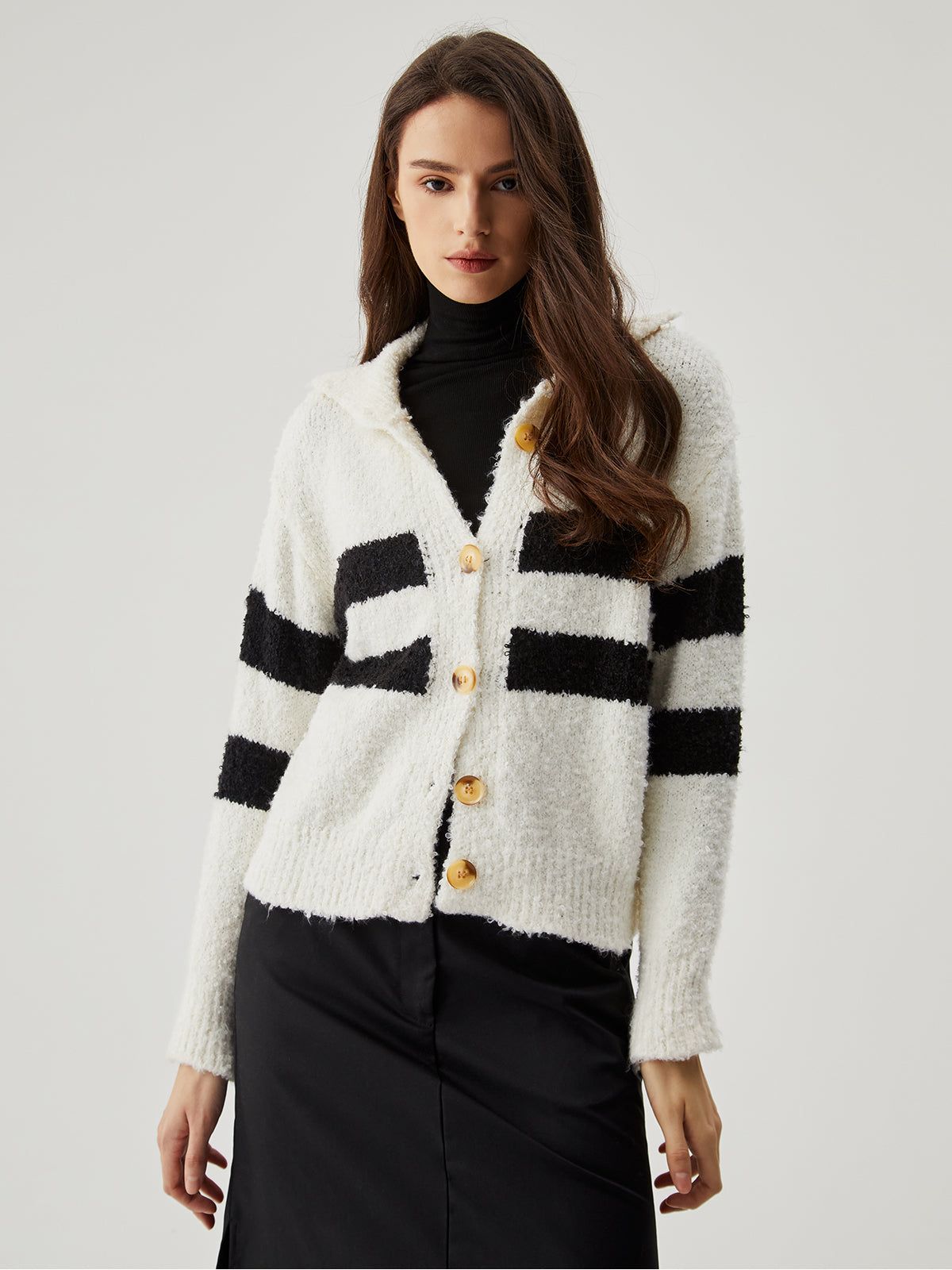 Button Striped Collar Cardigan sold by COMMENSE product image thumbnail 4