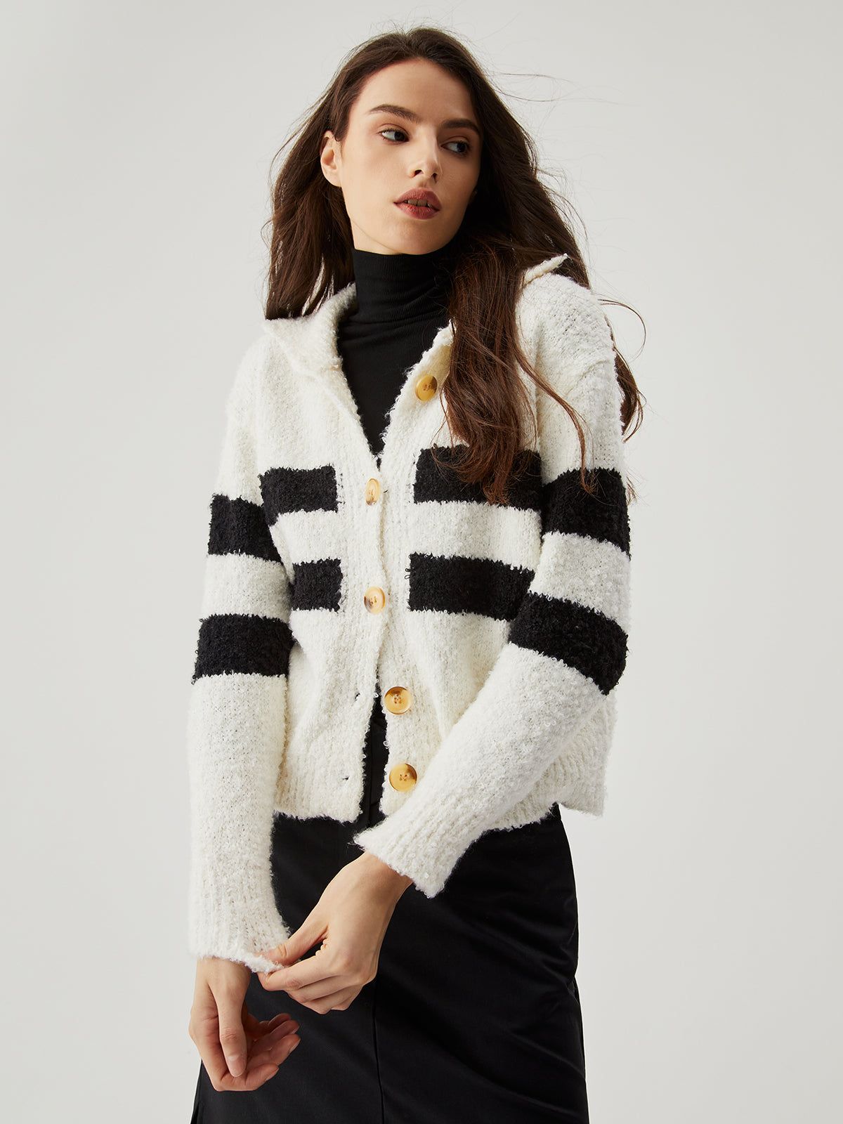 Button Striped Collar Cardigan sold by COMMENSE product image thumbnail 3