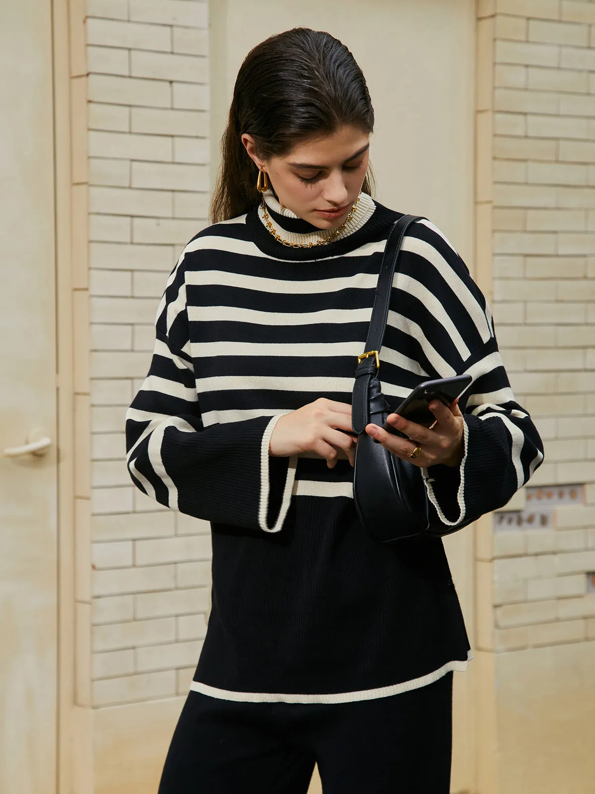 Parisian Stripe Two Piece Turtleneck Sweater Pants Set sold by COMMENSE product image thumbnail 4