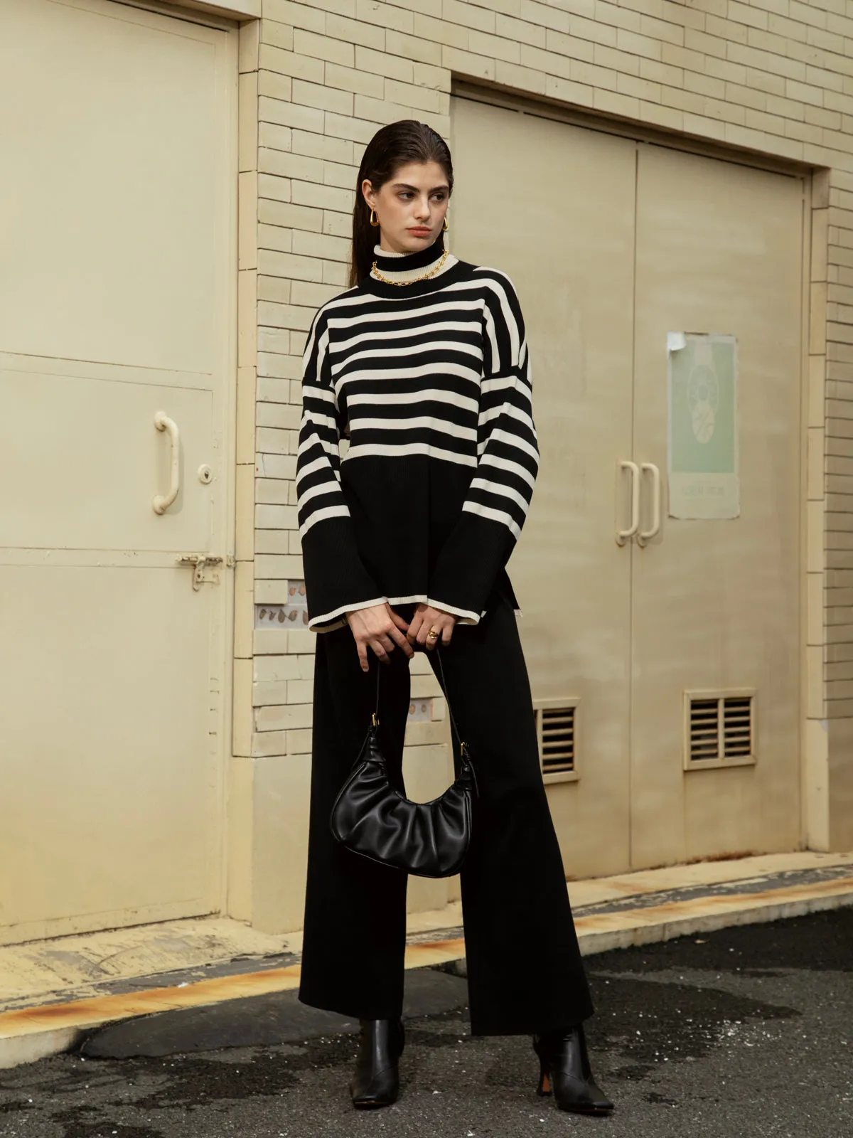 Parisian Stripe Two Piece Turtleneck Sweater Pants Set sold by COMMENSE product image thumbnail 3