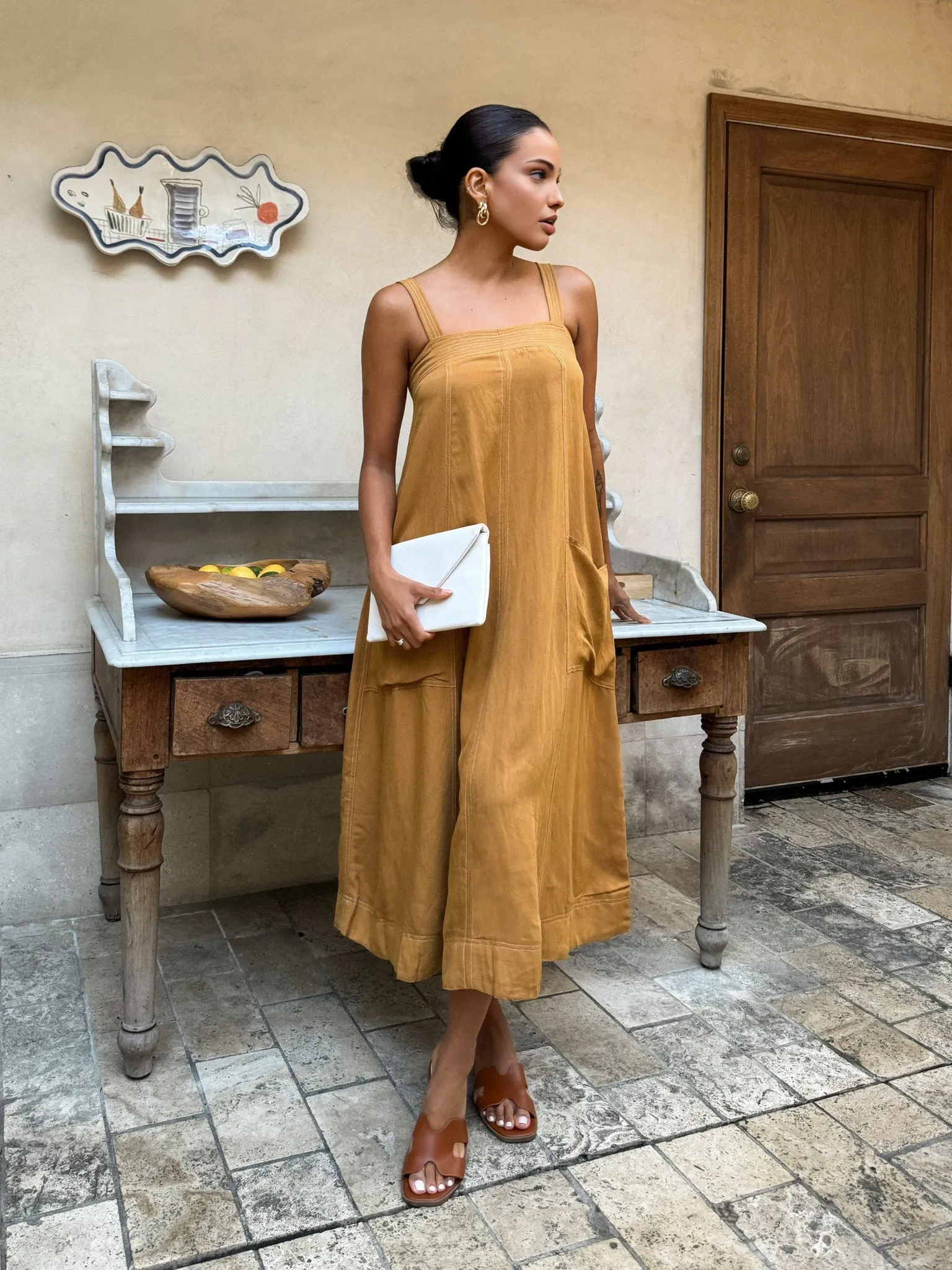 Cotton & Linen Large Pocket Long Dress sold by COMMENSE