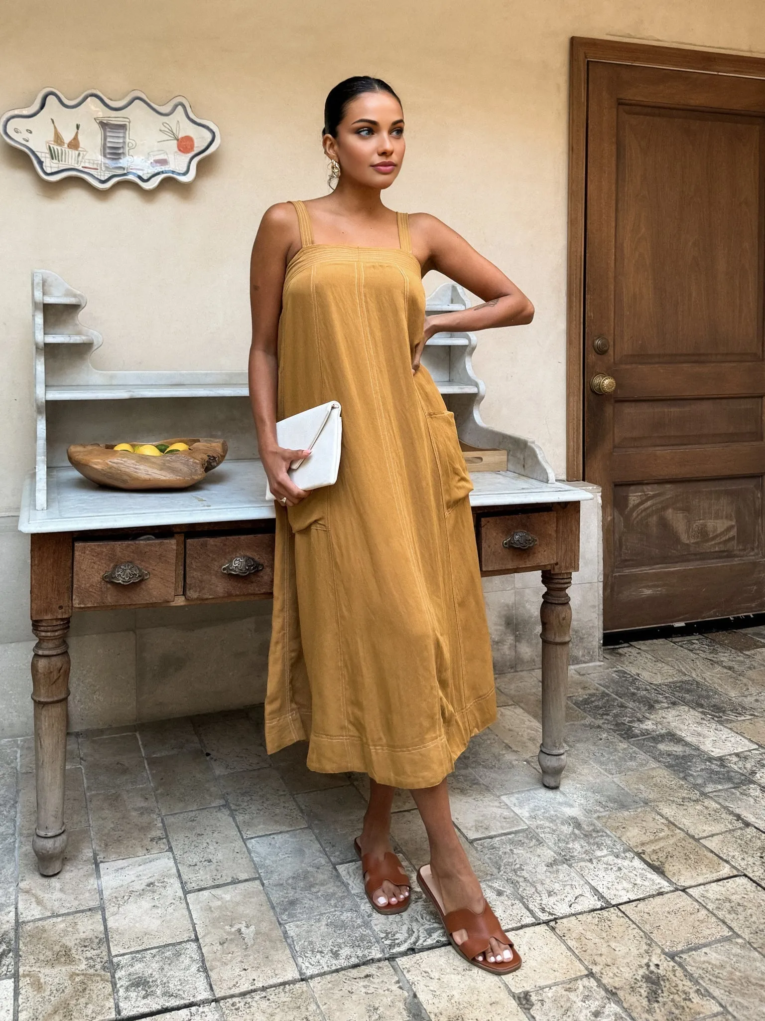 Cotton & Linen Large Pocket Long Dress sold by COMMENSE product image thumbnail 2