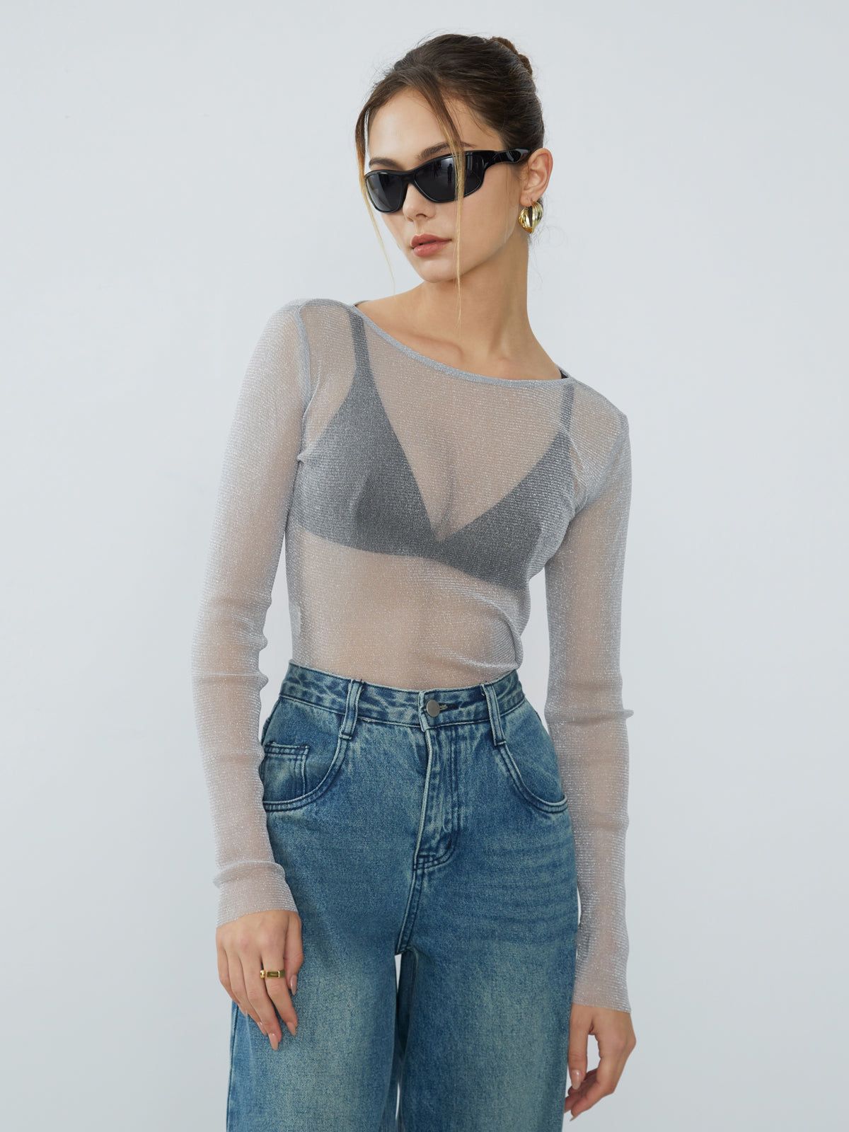 Glitter Mesh Cover Up Shirt sold by COMMENSE product image thumbnail 5