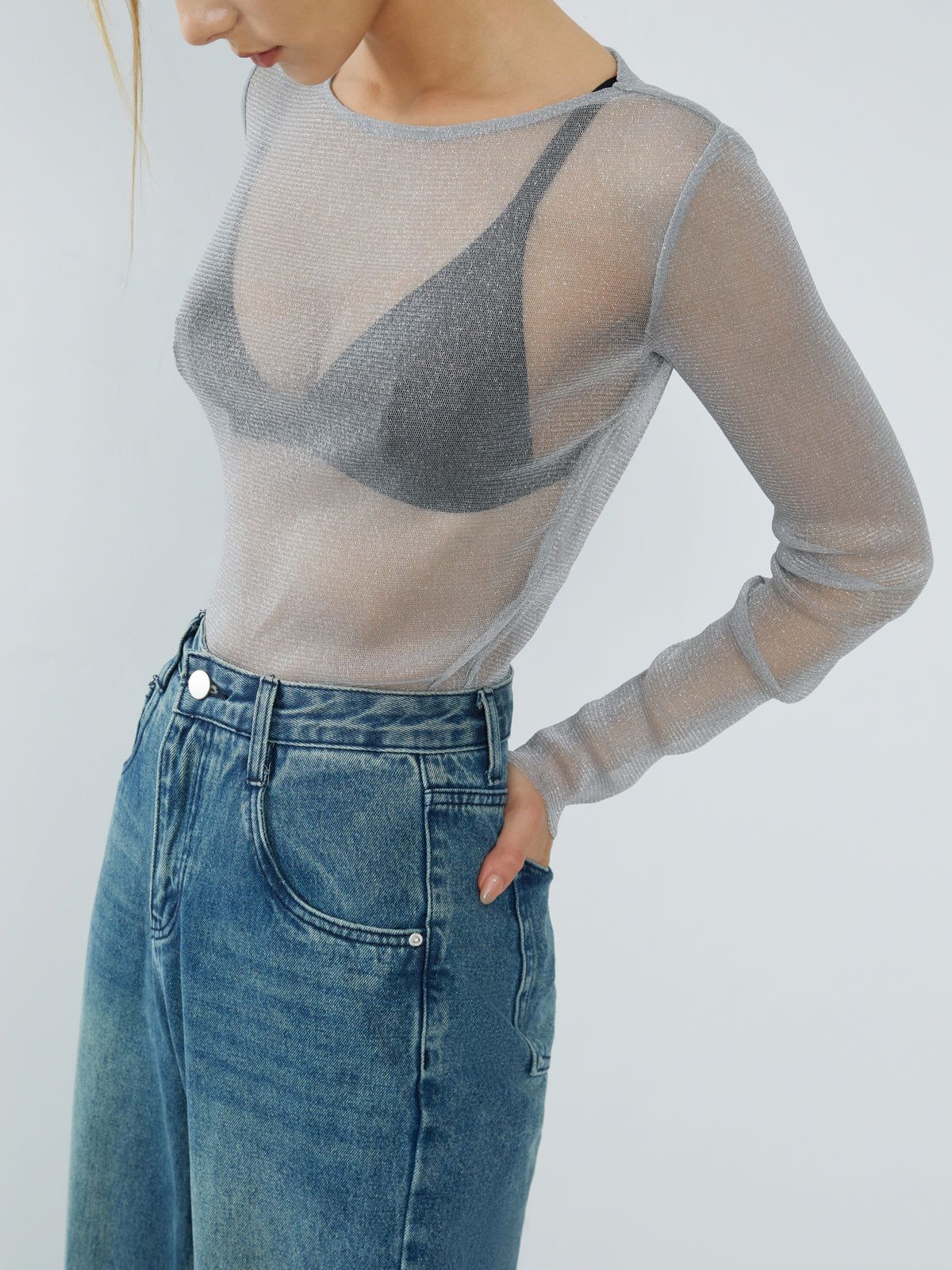 Glitter Mesh Cover Up Shirt sold by COMMENSE product image thumbnail 2