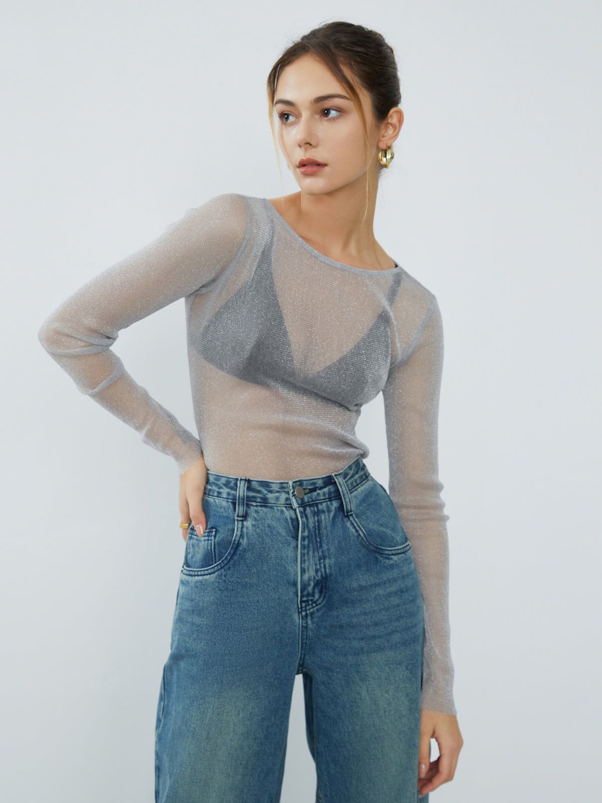 Glitter Mesh Cover Up Shirt sold by COMMENSE product image thumbnail 3