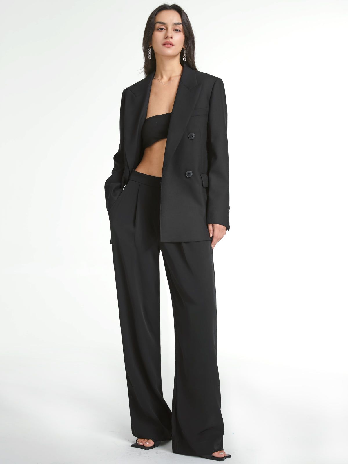 Double Breasted Relaxed Fit Long Blazer sold by COMMENSE product image thumbnail 3