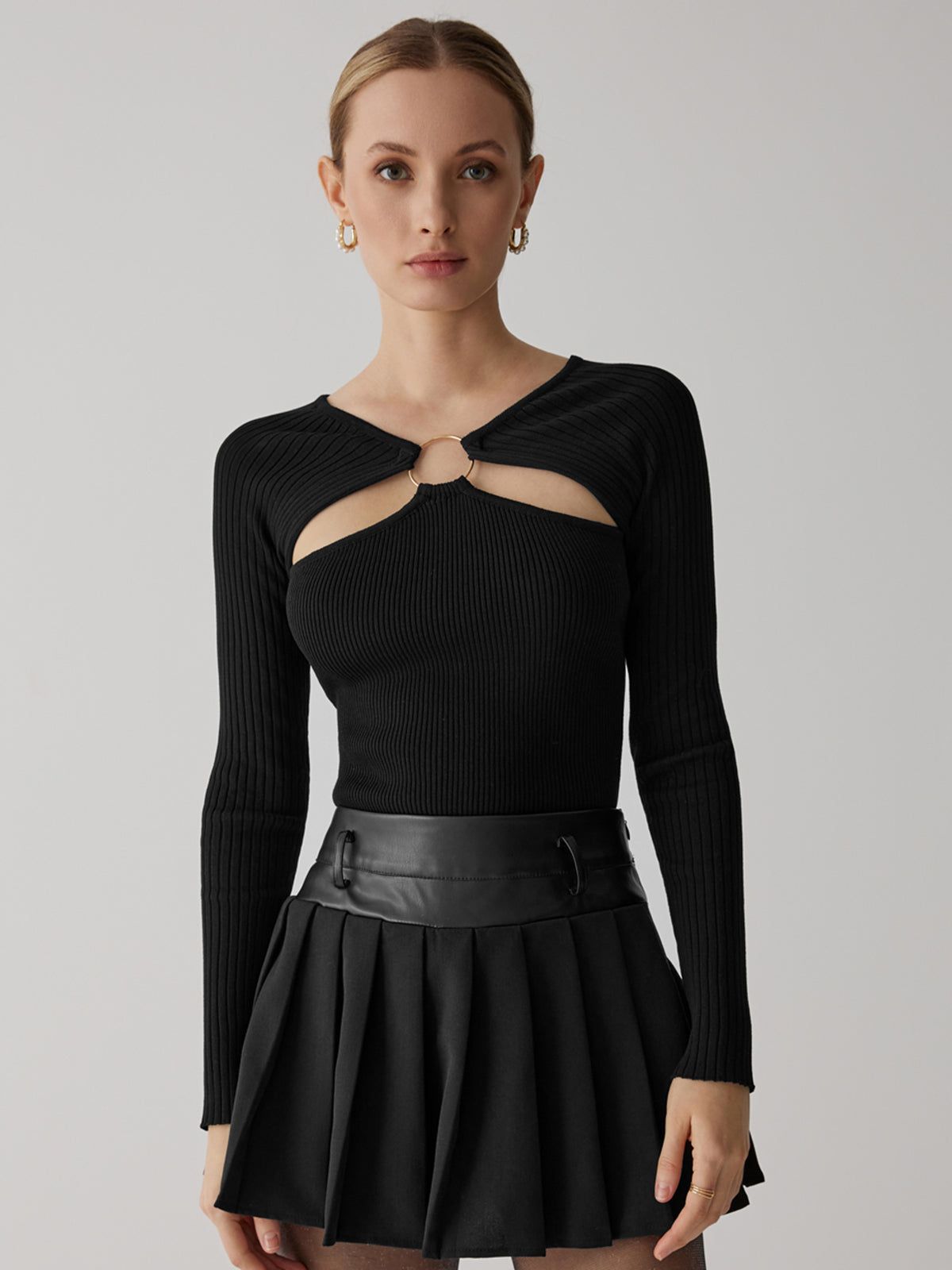 Cut Out Ribbed Knit Top sold by COMMENSE