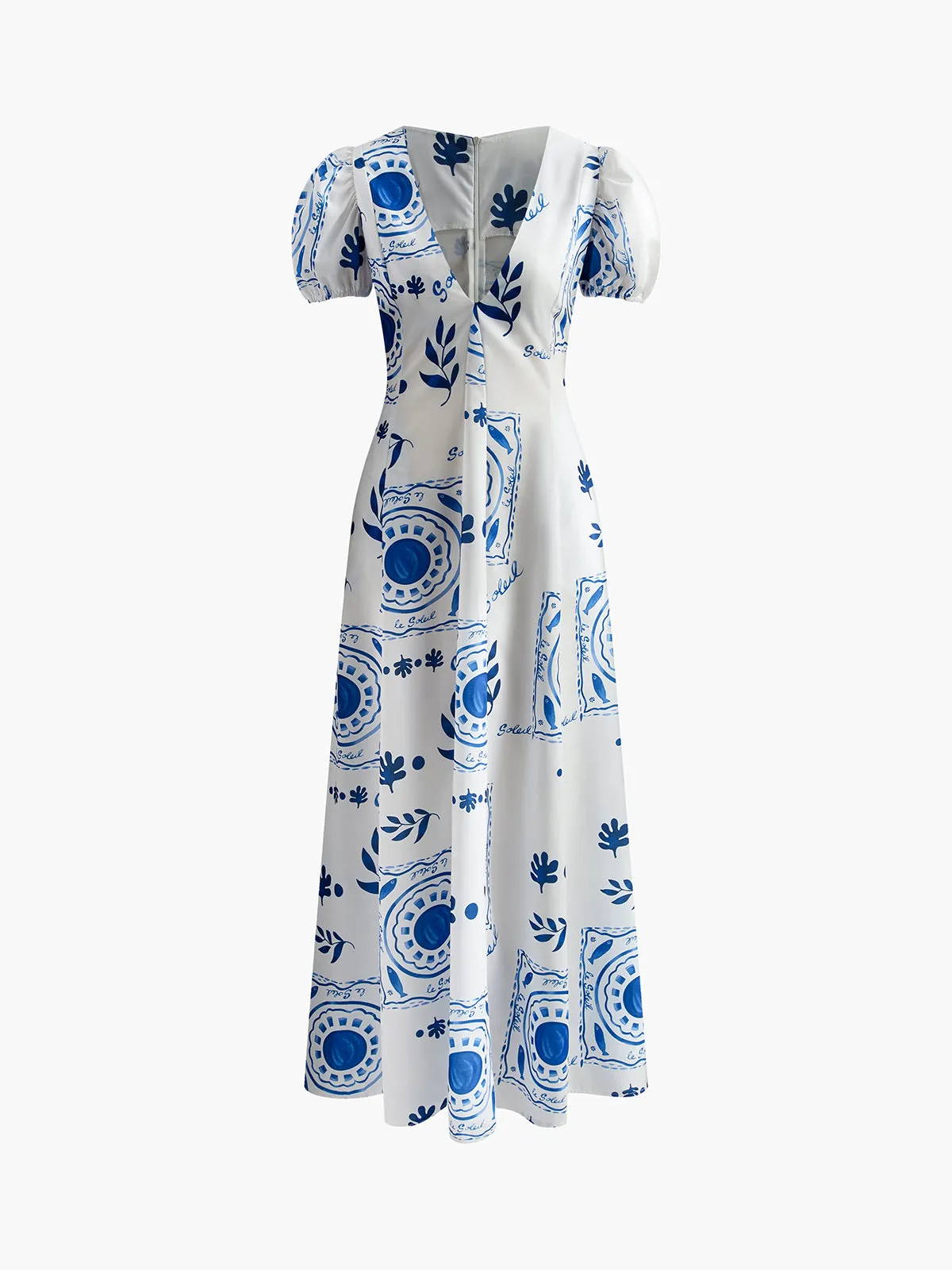 Print V-Neck Zipper Dress sold by COMMENSE