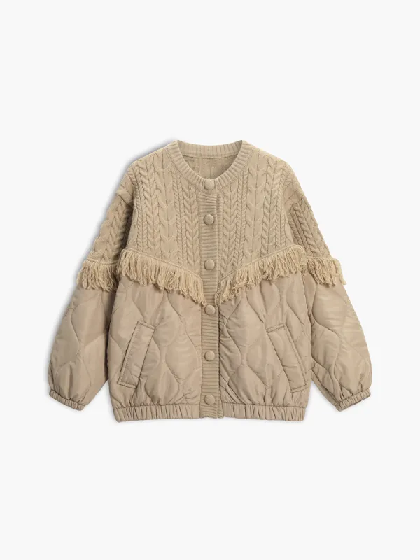 Patchwork Cable Knit Quilted Coat sold by COMMENSE