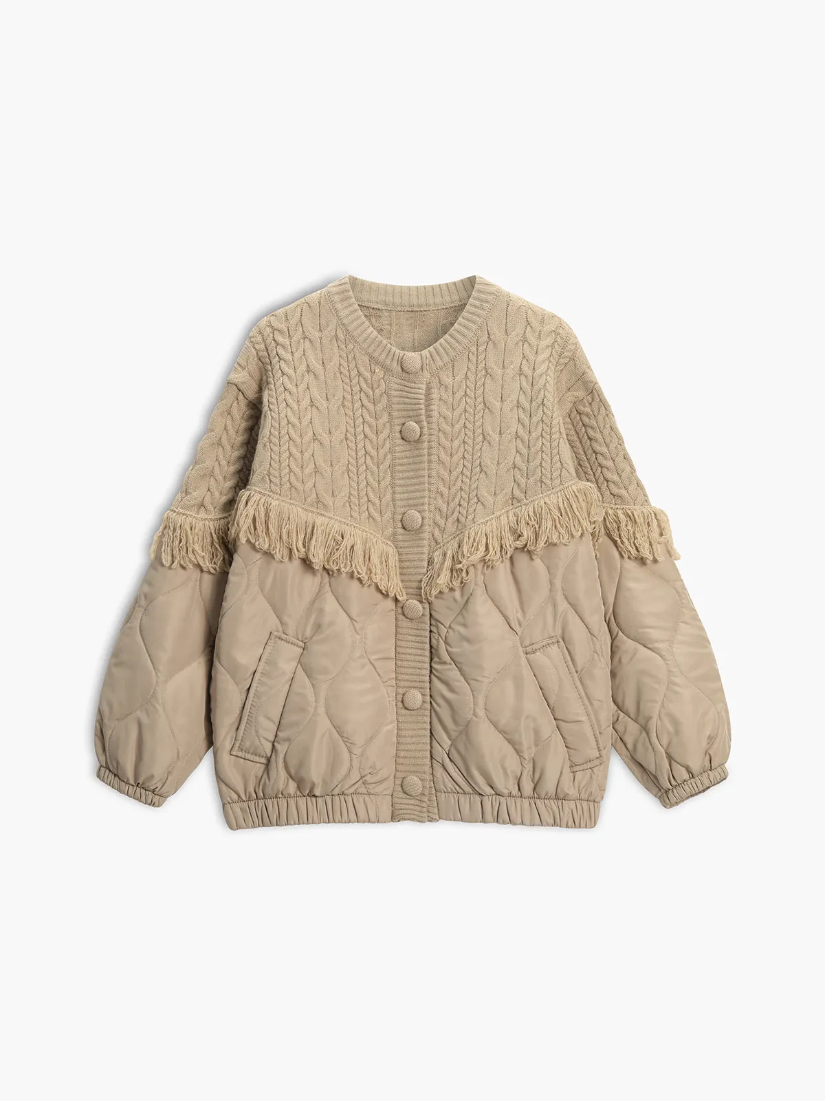 Patchwork Cable Knit Quilted Coat sold by COMMENSE