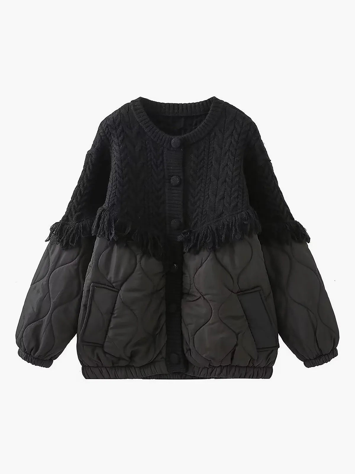 Patchwork Cable Knit Quilted Coat sold by COMMENSE product image thumbnail 5