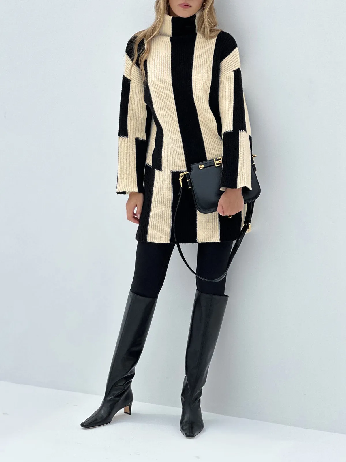 Chunky Knit Stripe Turtleneck Sweater sold by COMMENSE