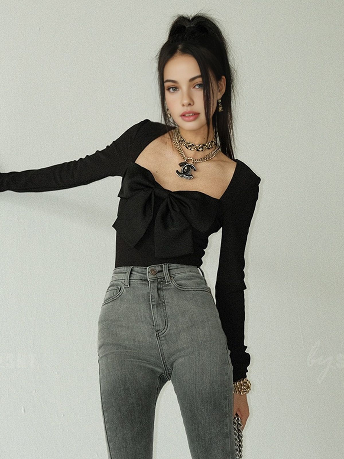 Solid Bow Front Sweetheart Neck Top sold by COMMENSE product image thumbnail 4