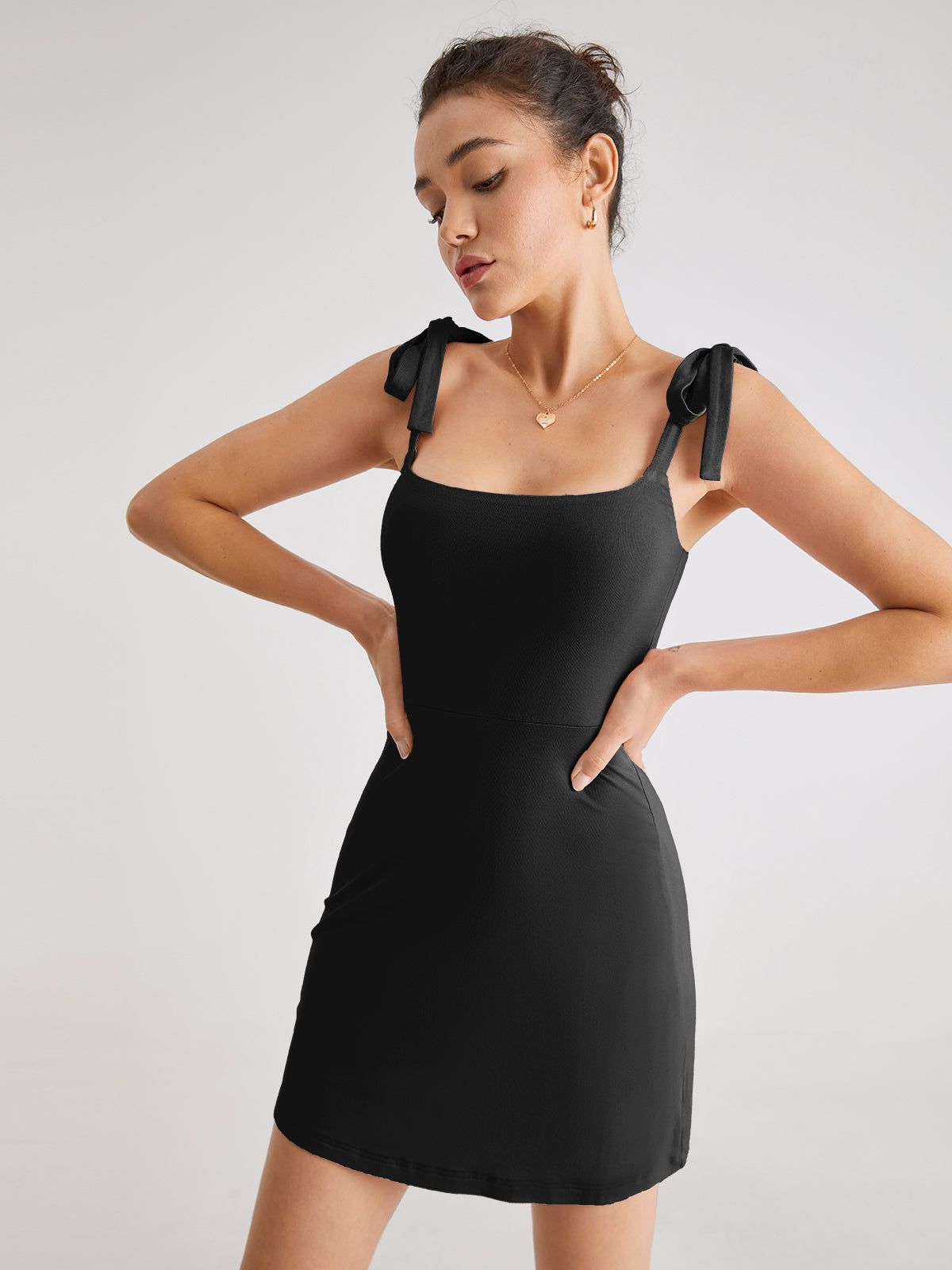 Square Neck Tie Strap Mini Dress sold by COMMENSE product image thumbnail 7