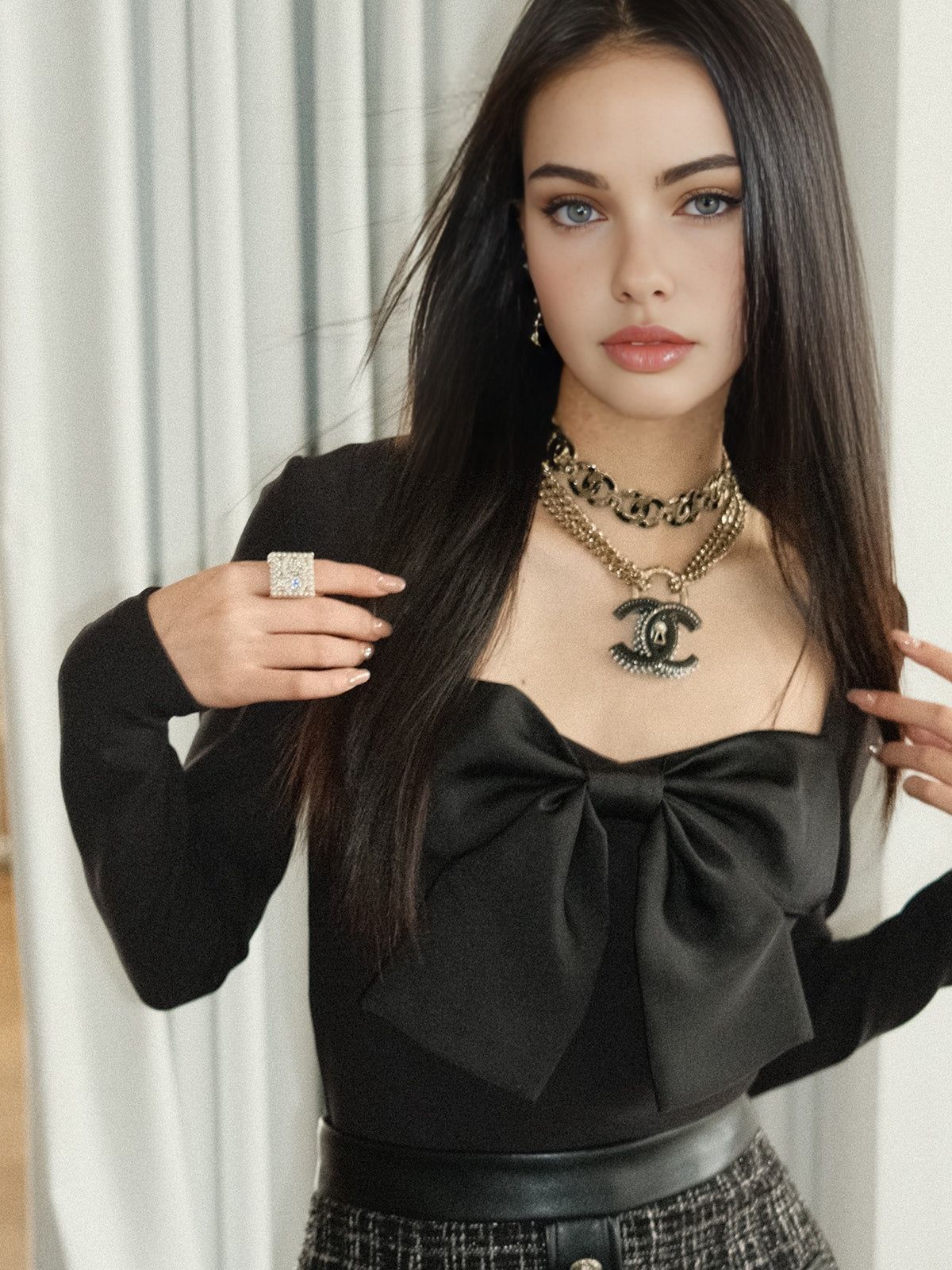 Solid Bow Front Sweetheart Neck Top sold by COMMENSE product image thumbnail 3