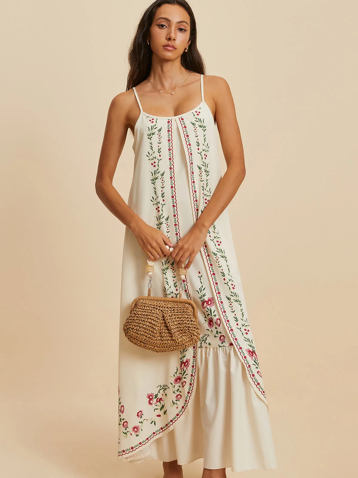 Floral Low Cut Layered Dress sold by COMMENSE product image thumbnail 3