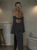 Off-Shoulder Backless Halter Long Dress sold by COMMENSE