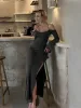 Off-Shoulder Backless Halter Long Dress sold by COMMENSE
