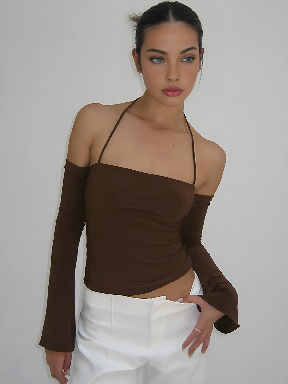 Off Shoulder Backless Long Sleeve Top sold by COMMENSE product image thumbnail 3