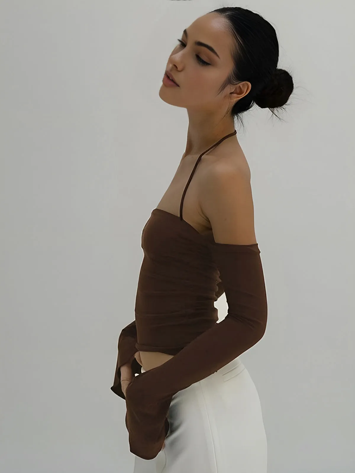 Off Shoulder Backless Long Sleeve Top sold by COMMENSE product image thumbnail 4