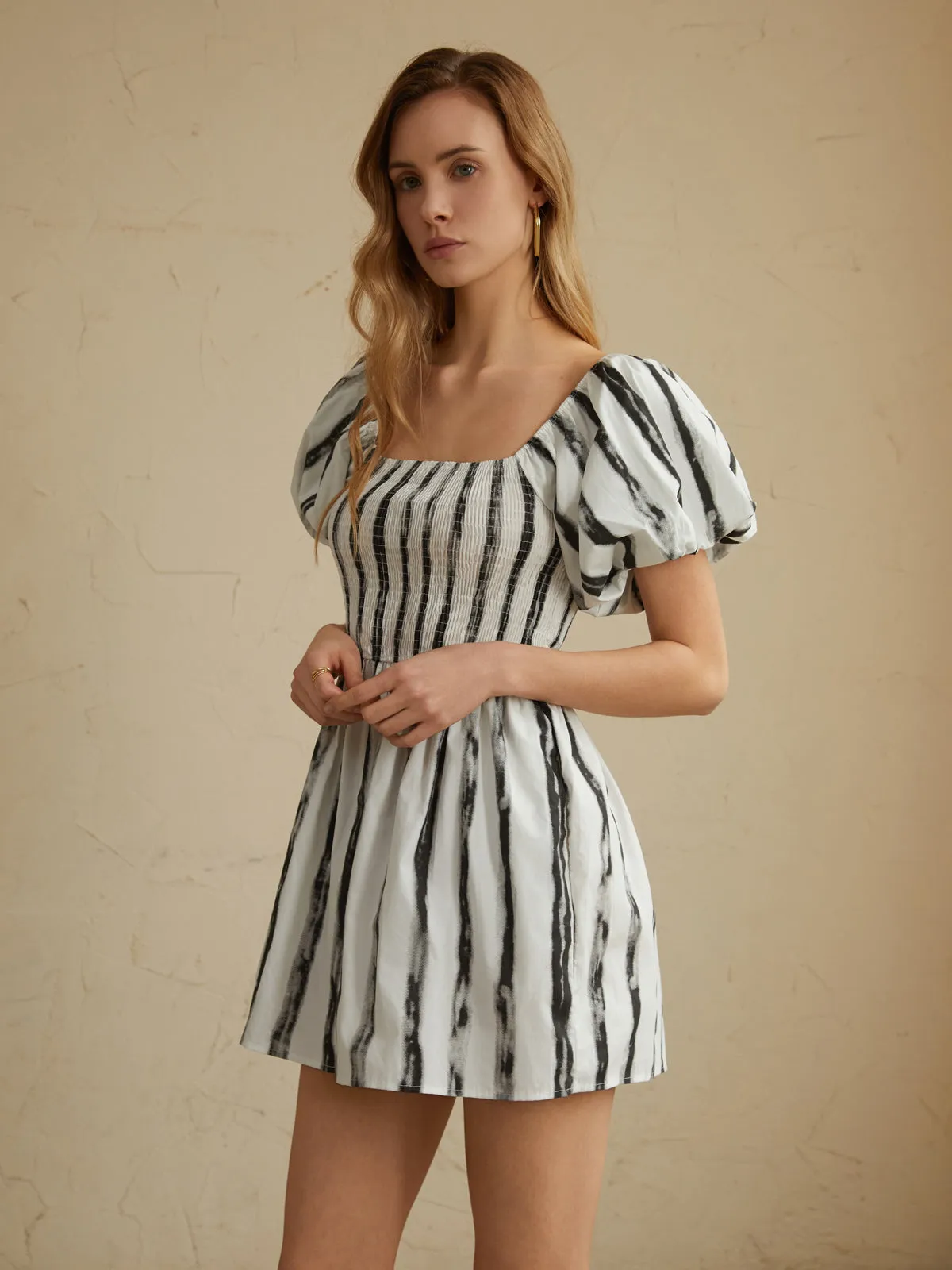 Striped Puff Sleeve Jumpsuit sold by COMMENSE product image thumbnail 2