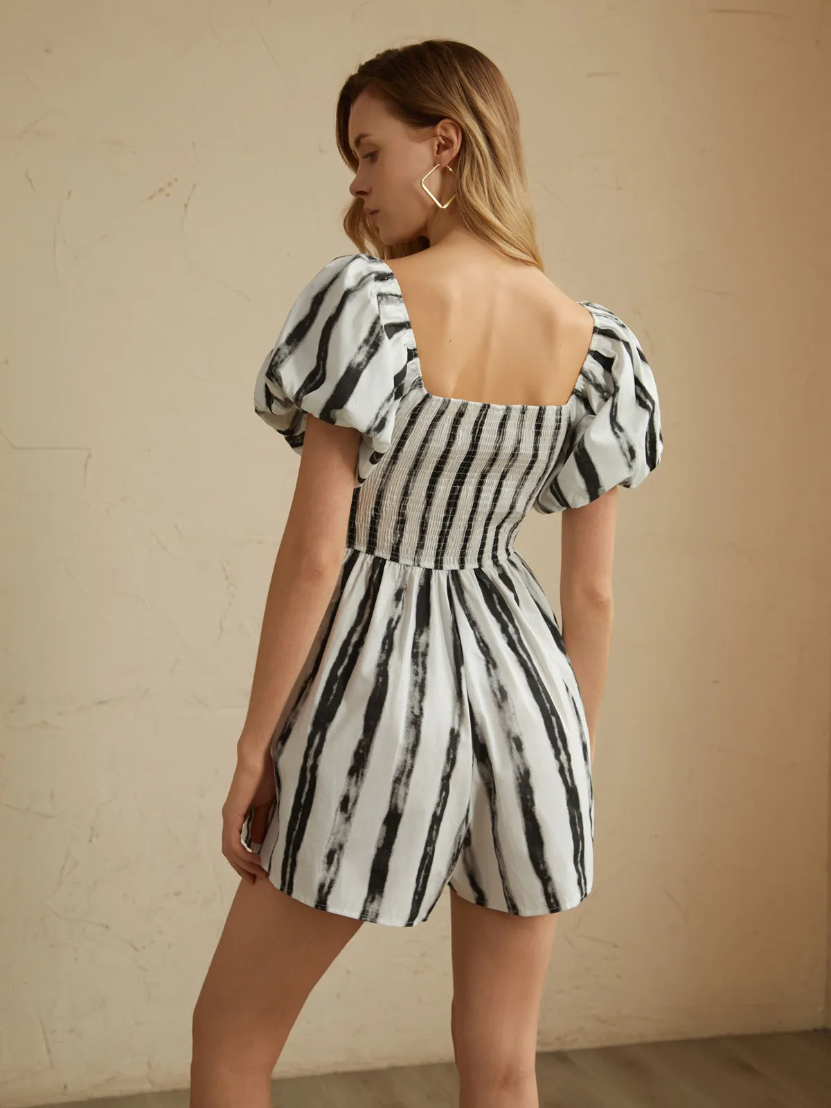 Striped Puff Sleeve Jumpsuit sold by COMMENSE product image thumbnail 4