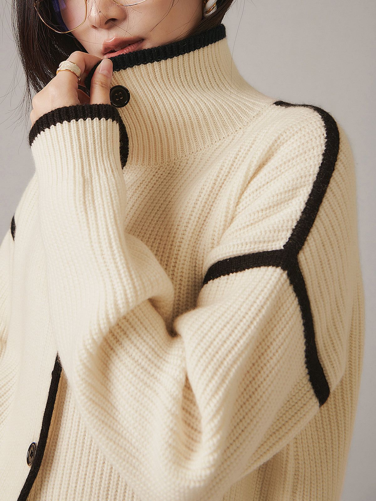 Contrast Trim Mock Neck Sweater sold by COMMENSE product image thumbnail 3