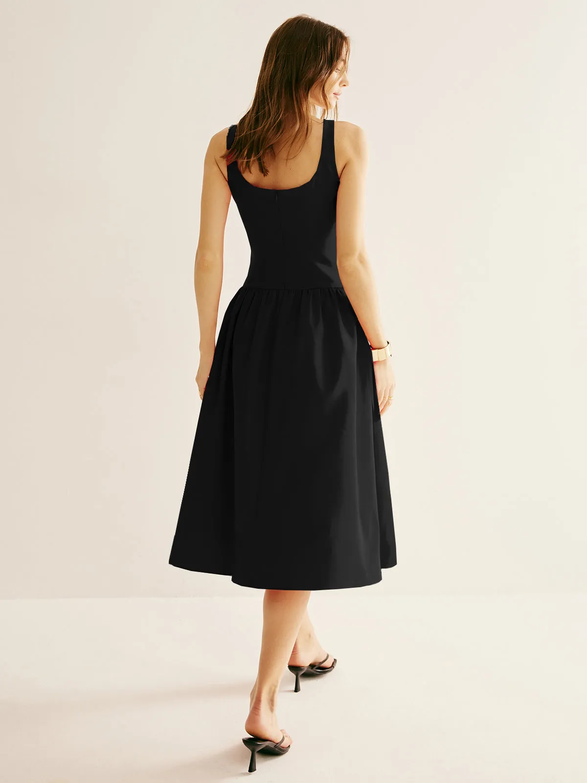 Square Neck Panel Pleated Dress sold by COMMENSE product image thumbnail 4