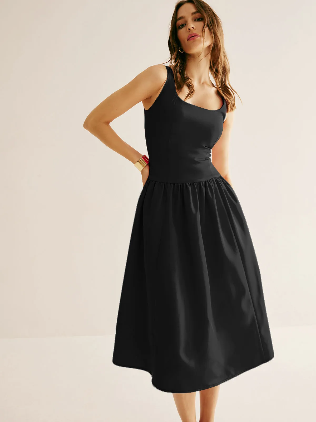 Square Neck Panel Pleated Dress sold by COMMENSE product image thumbnail 2