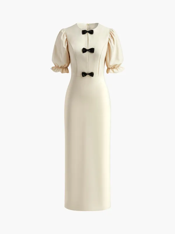Split Back Puff Sleeve Long Dress sold by COMMENSE