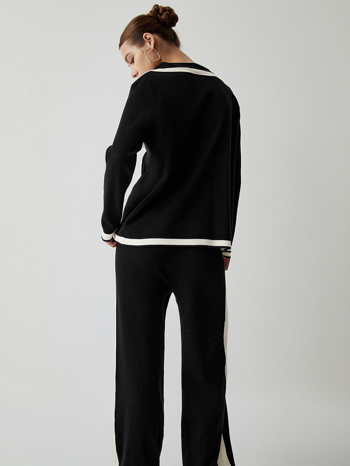 Contrast Trim Double Breasted Cardigan With Matching Pants sold by COMMENSE product image thumbnail 5