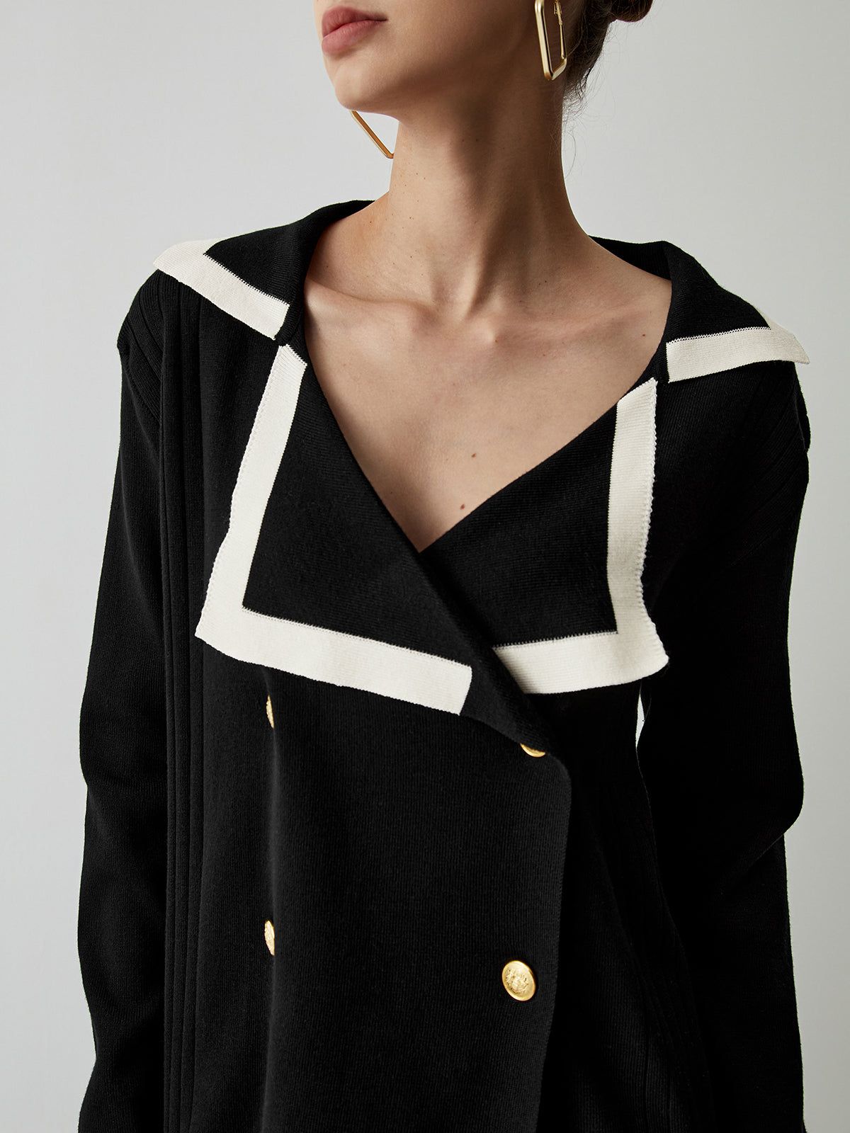 Contrast Trim Double Breasted Cardigan With Matching Pants sold by COMMENSE product image thumbnail 3