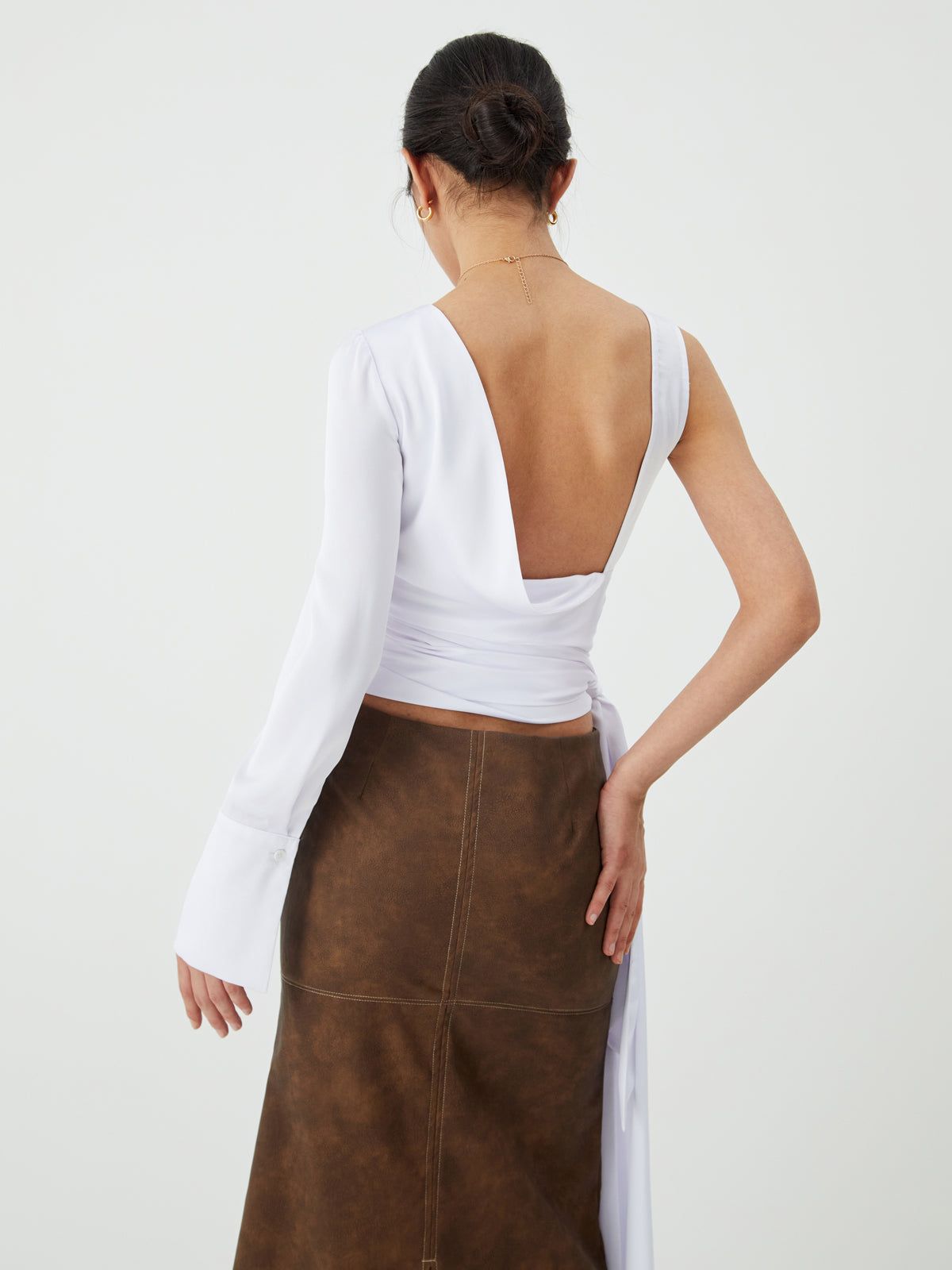 Solid Asymmetric Backless Top sold by COMMENSE product image thumbnail 5