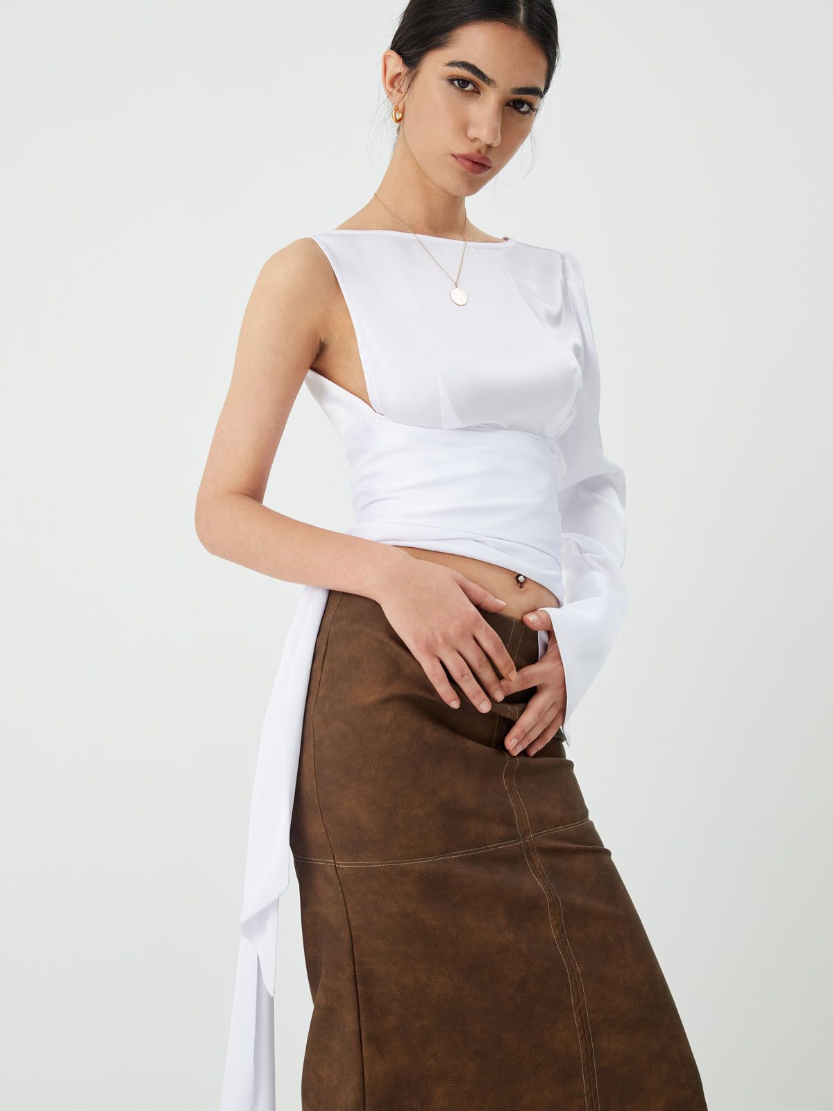 Solid Asymmetric Backless Top sold by COMMENSE product image thumbnail 2