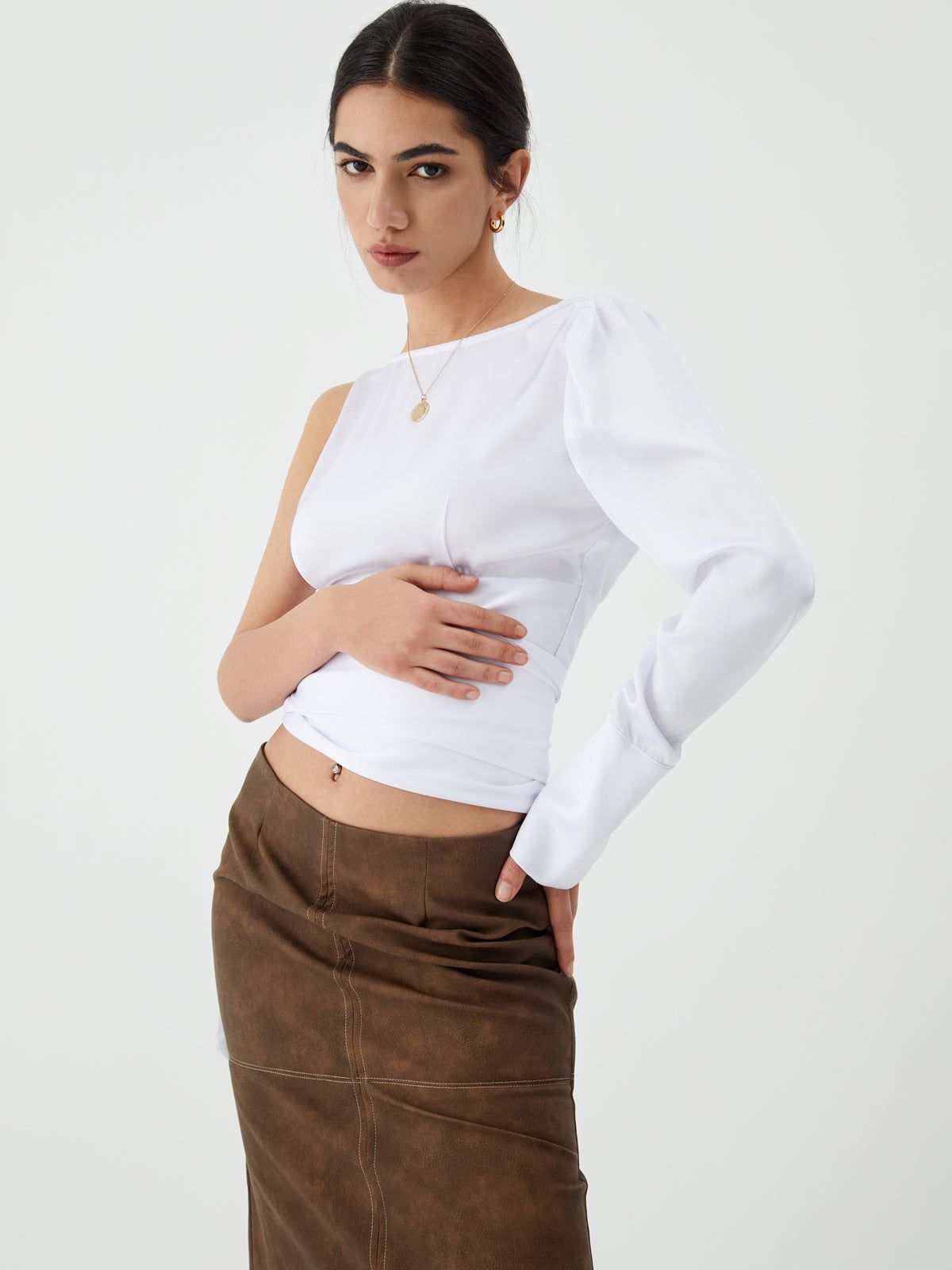 Solid Asymmetric Backless Top sold by COMMENSE product image thumbnail 3