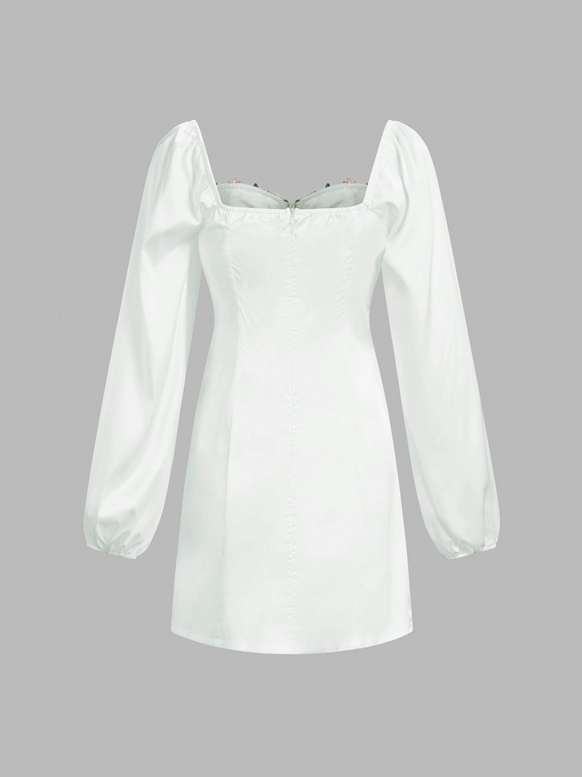 Floral Satin Puff Sleeve Short Dress sold by COMMENSE product image thumbnail 2