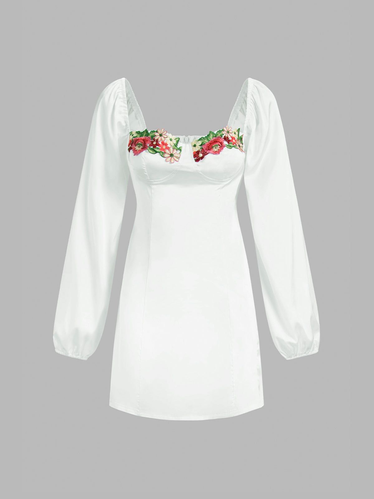 Floral Satin Puff Sleeve Short Dress sold by COMMENSE