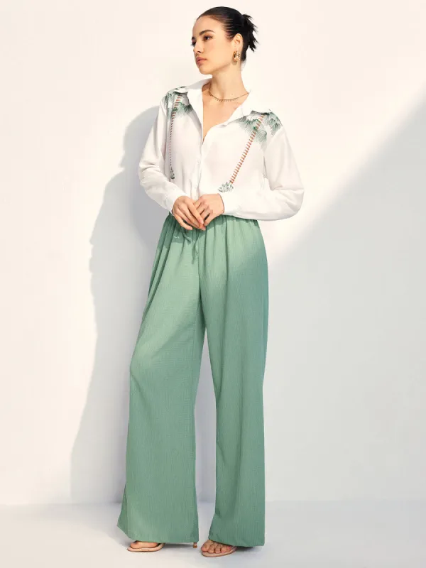 Printed Lapel Shirt With Wide Leg Pants Set sold by COMMENSE