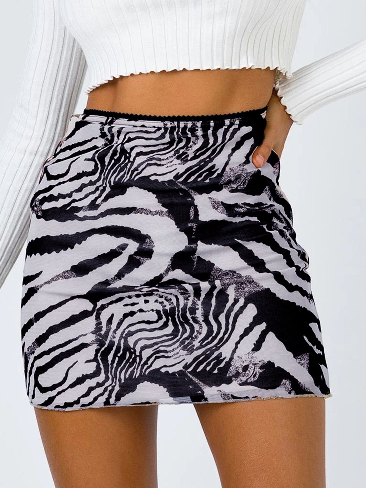 Zebra Print Mesh Skirt sold by COMMENSE