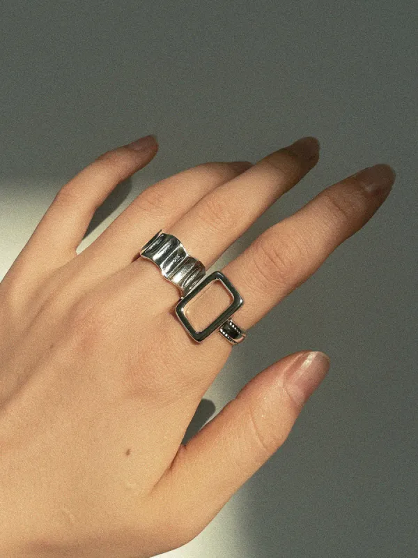 2pcs Geometric Silver Ribbed Ring sold by COMMENSE