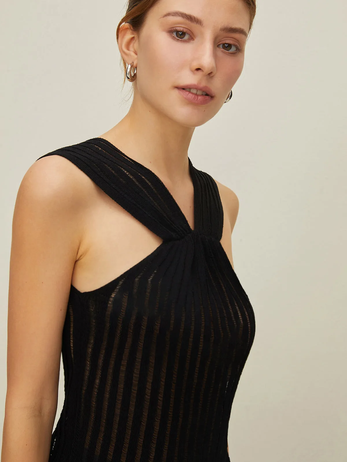 Semi-Sheer Halter Knit Top sold by COMMENSE product image thumbnail 2