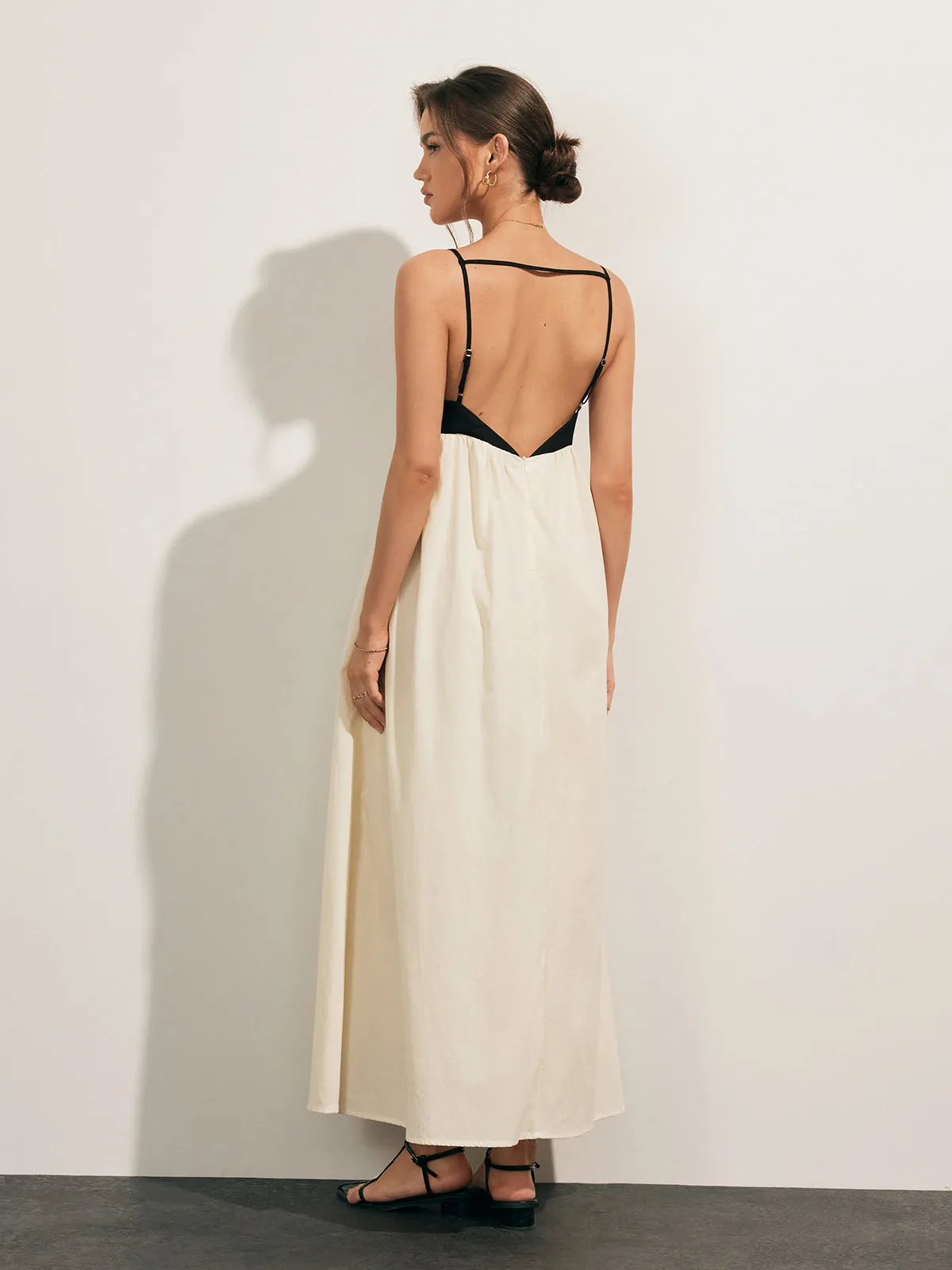 Open Back Contrast Pocket Long Dress sold by COMMENSE