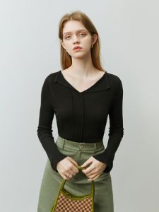 V-Neck Solid Blouse sold by COMMENSE