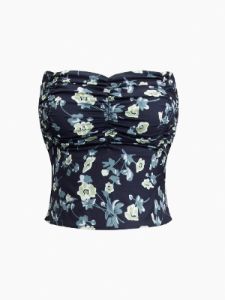 Floral Ruched Tube Crop Top sold by COMMENSE