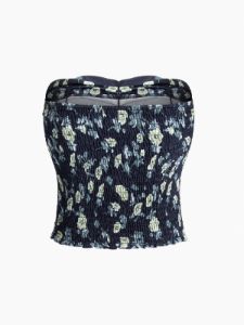 Floral Ruched Tube Crop Top sold by COMMENSE