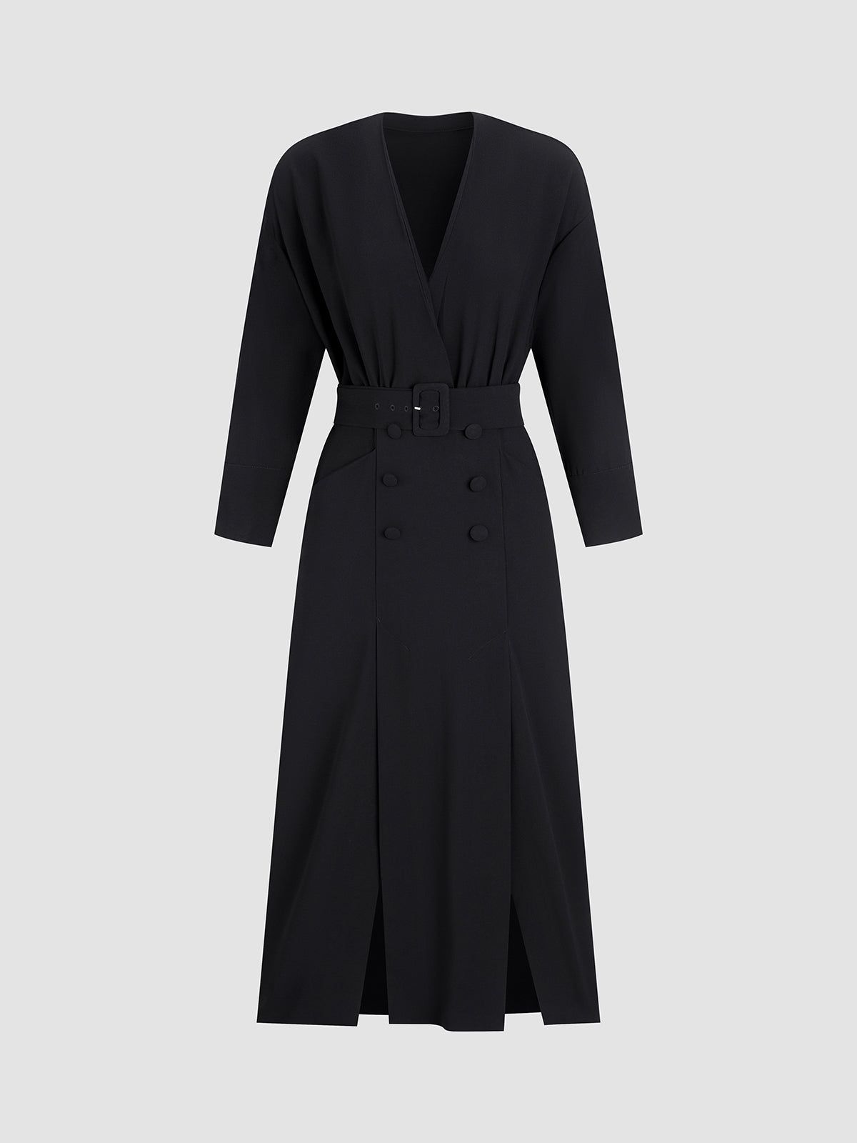V-Neck Belted Zip Midi Dress sold by COMMENSE