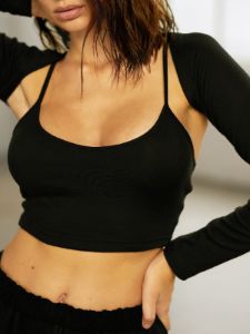 Scoop Neck Cropped Tank with Sleeve sold by COMMENSE