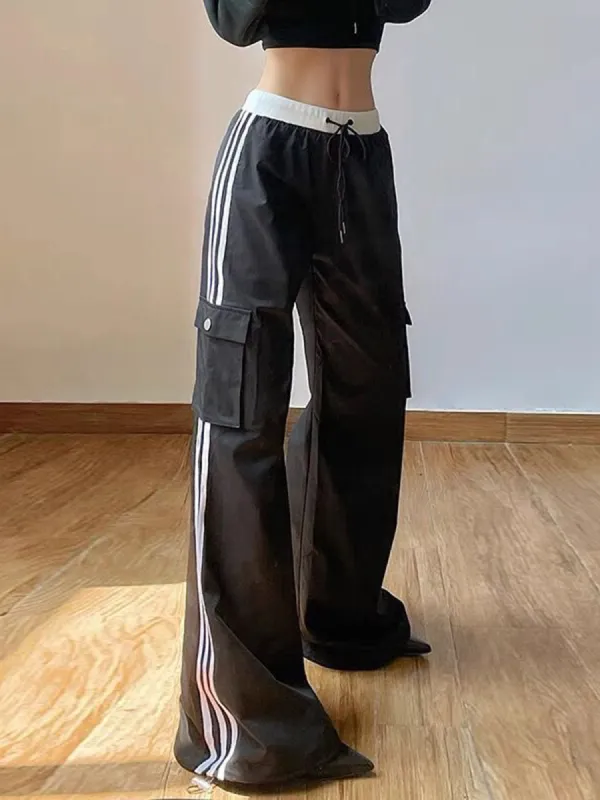 Striped Patchwork Drawstring Pants made by COMMENSE