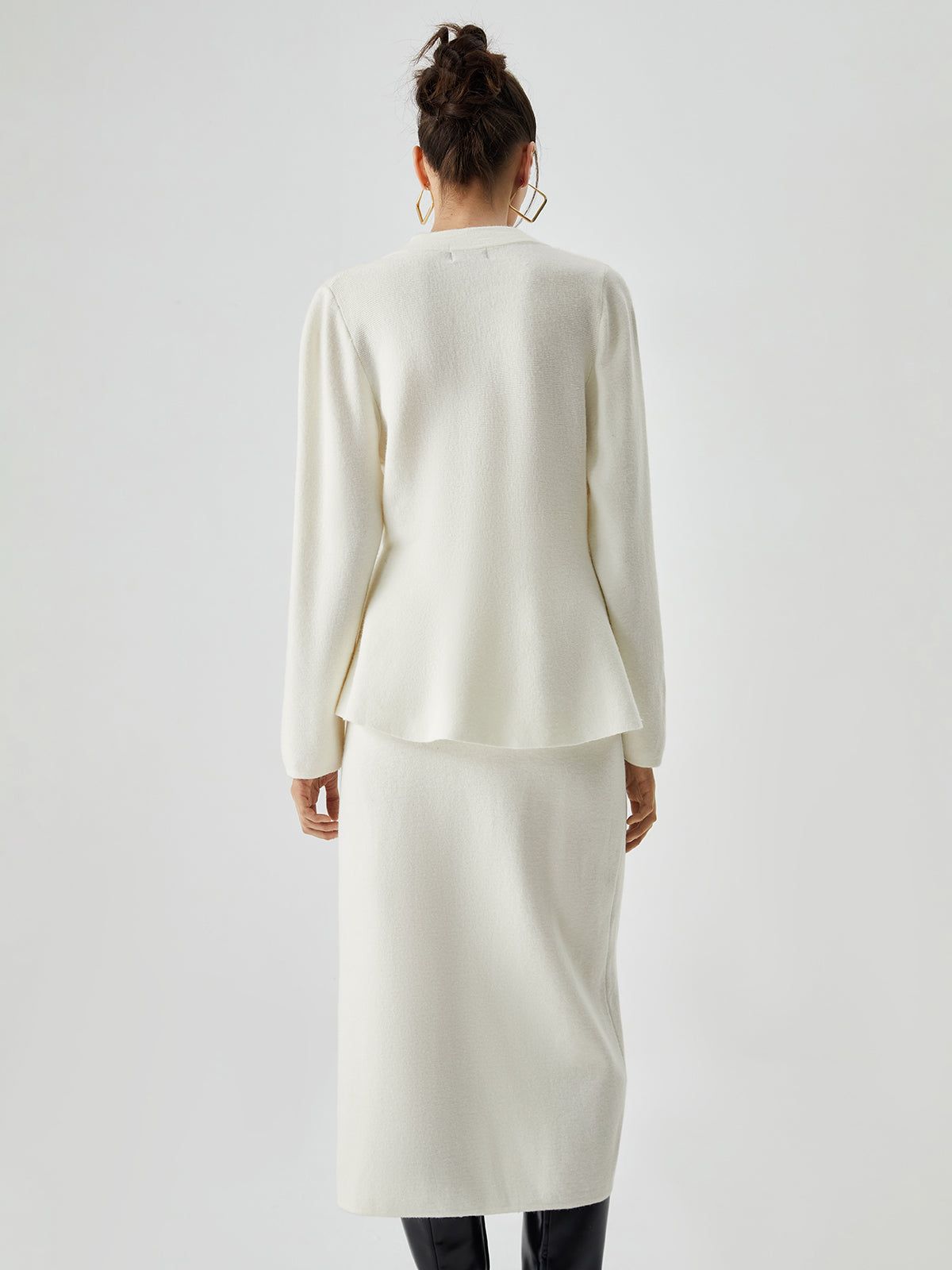Solid Ruffle Hem V-neck Pearl Button Knit Sweater sold by COMMENSE product image thumbnail 5