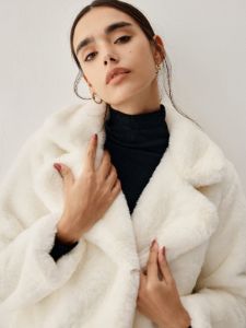 Open Collar Faux Fur Trench Coat sold by COMMENSE